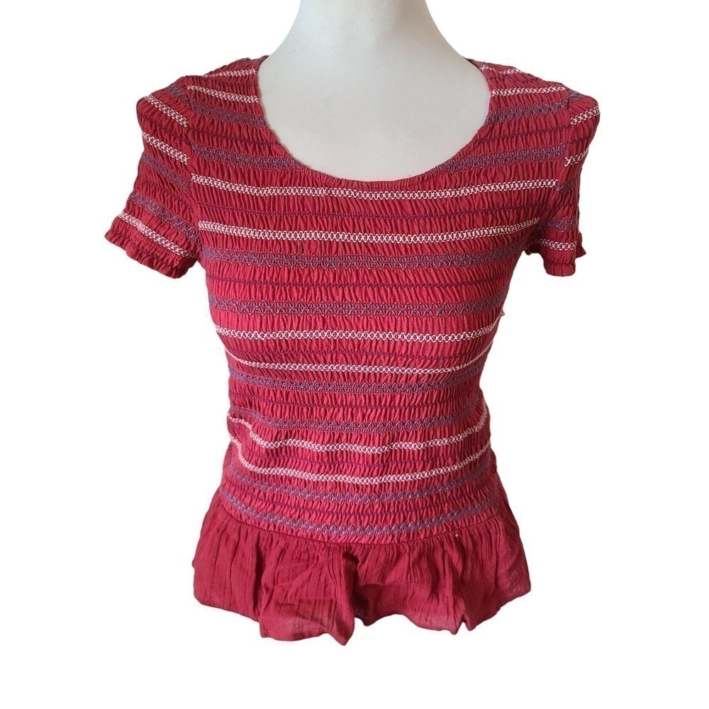 Anthropologie Meadow Rue Smocked Peplum Tee Top size small